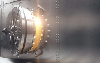 Bank vault closeup sideview. 3D Render